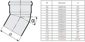 Отвод внутренний бесшумный D=110мм Угол 67° Sinikon 504055.K, 2