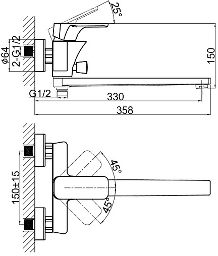 Смеситель для ванны с длинным изливом D&K Berlin Technische чёрный/хром DA1433315 Смеситель для ванны с длинным изливом D&K Berlin Technische чёрный/хром DA1433315