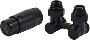 Узел нижнего подключения радиатора угловой с термоголовкой ¾"ек x ¾"ек (½"н) Schlosser Standard черный 600800067 Ral 9005 Узел нижнего подключения радиатора угловой с термоголовкой ¾"ек x ¾"ек (½"н) Schlosser Standard черный 600800067 Ral 9005, 1