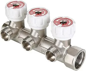 Коллектор регулирующий проходной 3 отвода ¾"в/н x ½"к Valtec VTc.570.N.0503 Коллектор регулирующий проходной 3 отвода ¾"в/н x ½"к Valtec VTc.570.N.0503, 1