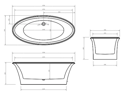 Ванна акриловая отдельностоящая Abber 170x80 AB9289