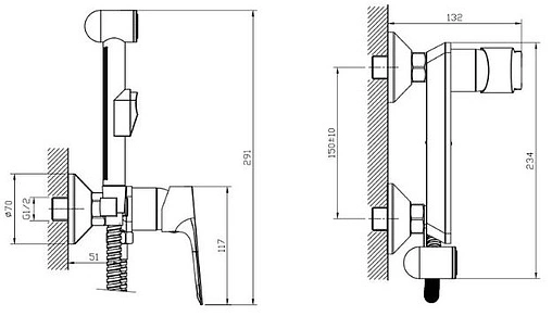Гигиенический душ со смесителем Rossinka RS27 хром RS27-52