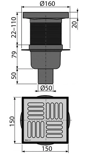 Трап вертикальный Set AlcaPlast 150x150мм APV6411