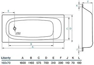 Ванна стальная Koller Pool Liberty 160х70 белый B60C2200E, 2