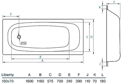 Ванна стальная Koller Pool Liberty 160х70 белый B60C2200E