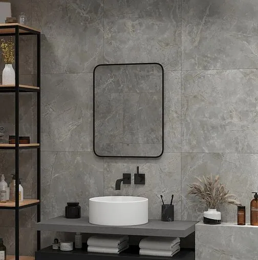 Зеркало с подсветкой Continent Torry Led 60x60 с фоновой подсветкой, бесконтактным сенсором, с подогревом чёрный ЗЛП2028