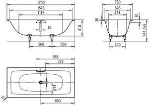 Ванна стальная Kaldewei Silenio 170x75 mod. 674 easy-clean белый 267400013001, 2