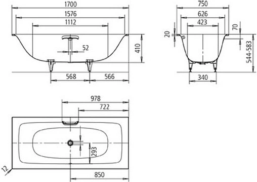 Ванна стальная Kaldewei Silenio 170x75 mod. 674 anti-slip (полный) белый 267434010001