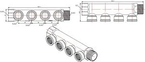 Коллектор распределительный проходной 4 отвода ¾&quot;в/н x ½&quot;в Valtec VTc.550.N.0504, 2