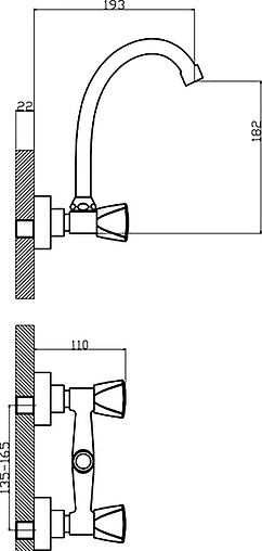 Смеситель для кухни настенный Rossinka хром N02-73