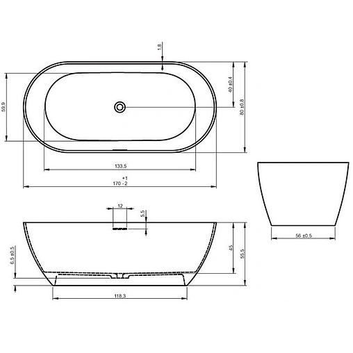 Ванна отдельностоящая из искусственного камня Riho Bilbao 170x80 белый B118001105