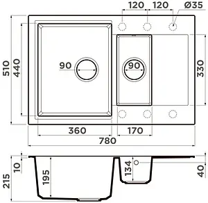 Мойка кухонная Omoikiri Daisen 78-2-PA пастила 4993330 Мойка кухонная Omoikiri Daisen 78-2-PA пастила 4993330, 2