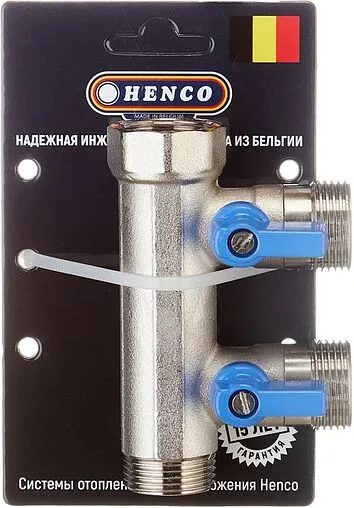 Коллектор запорный проходной 2 отвода синий ¾&quot;в/н x ¾&quot;ек Henco VB050502-BLAUW