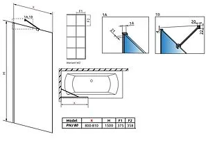 Шторка на ванну 800мм прозрачное стекло Radaway Modo PNJ Black 80 Factory 10006080-54-55, 2