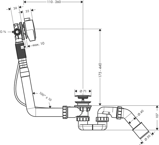 Слив-перелив для ванны с функцией налива Hansgrohe Exafill S хром 58113000