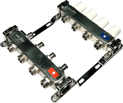 Группа коллекторная без расходомеров 4 отвода 1&quot;в/в x ¾&quot;ек Uni-fitt OPTIMAL 451B4304.RU