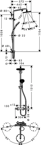 Душевая система с термостатом для душа Hansgrohe Raindance S 240 1jet хром 27115000