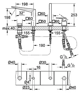 Смеситель на борт ванны на 4 отверстия Grohe Allure Brilliant хром 19787000 Смеситель на борт ванны на 4 отверстия Grohe Allure Brilliant хром 19787000, 2