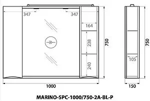 Шкаф-зеркало BelBagno FLY-MARINO 100 Bianco Lucido MARINO-SPC-1000/750-2A-BL-P, 2