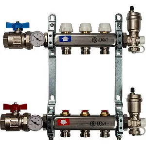 Группа коллекторная без расходомеров 3 отвода 1&quot;в/в x ¾&quot;ек Stout SMS 0912 000003, 1