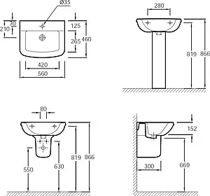 Раковина Jacob Delafon Panache 56 белый E1434-00, 2