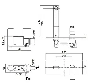 Смеситель для раковины из стены Paffoni Tango хром TA106CR Смеситель для раковины из стены Paffoni Tango хром TA106CR, 2