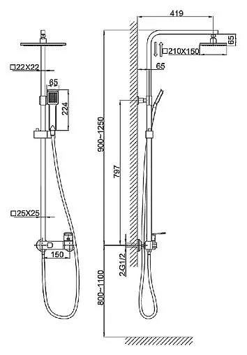 Душевая система со смесителем для душа D&amp;K Rhein.Speyer хром DA1313701A04