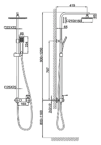 Душевая система со смесителем для душа D&K Rhein.Speyer хром DA1313701A04