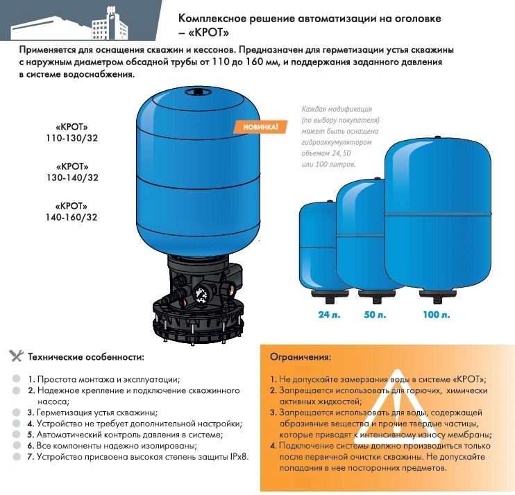 Комплексное решение Джилекс Крот для скважины 140-160/32 100л