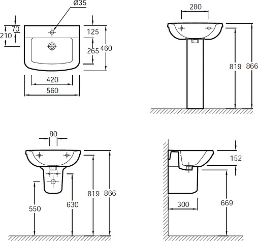 Раковина Jacob Delafon Panache 56 белый E1434-00