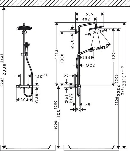 Душевая система с термостатом для душа Hansgrohe Croma Select S 280 1jet хром 26790000
