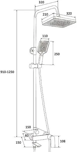 Душевая система со смесителем для ванны Osgard Fendi Black чёрный матовый 68050 Душевая система со смесителем для ванны Osgard Fendi Black чёрный матовый 68050