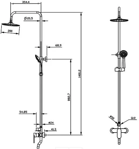 Душевая система со смесителем для ванны Milardo Rosco хром ROSSB1FM06