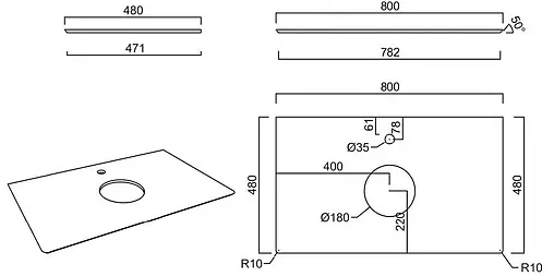 Столешница для накладных раковин Kerama Marazzi Plaza Modern PL1 80 парк роз PL1.VT95\80