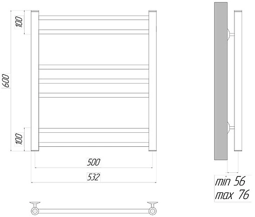 Полотенцесушитель электрический лесенка Lemark Ursus П7 600х500 черный матовый LM72607EBL