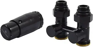 Узел нижнего подключения радиатора прямой с термоголовкой ¾"ек x ¾"ек (½"н) Schlosser Standard черный 600800066 Ral 9005 Узел нижнего подключения радиатора прямой с термоголовкой ¾"ек x ¾"ек (½"н) Schlosser Standard черный 600800066 Ral 9005, 1