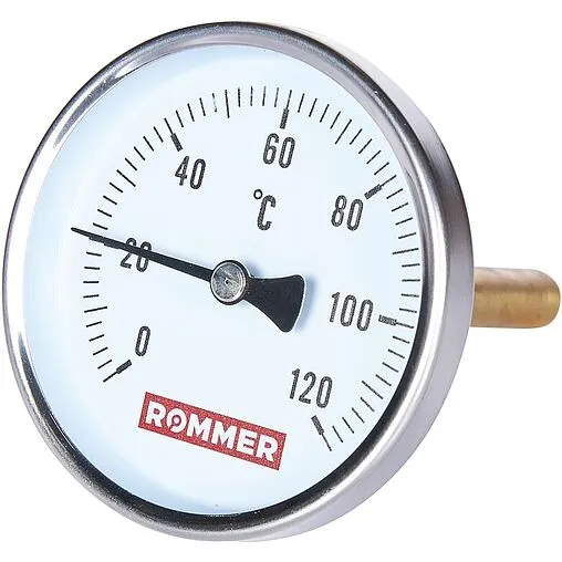 Термометр биметаллический Rommer 80мм 120°С гильза 100мм ½&quot; RIM-0001-801015