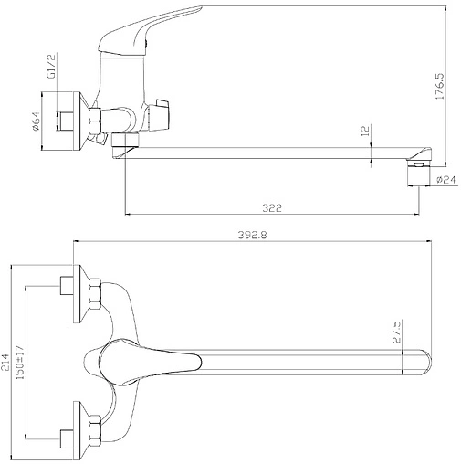 Смеситель для ванны с длинным изливом Rossinka хром Y40-32