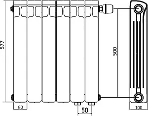 Радиатор биметаллический 4 секции нижнее правое подключение Rifar Monolit Ventil 500 черный RMVRF50004 ant Радиатор биметаллический 4 секции нижнее правое подключение Rifar Monolit Ventil 500 черный RMVRF50004 ant, 2