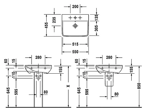 Раковина Duravit P3 Comforts 55 белый 2331550000