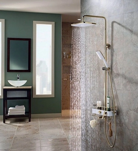 Душевая система со смесителем для ванны Lemark Mista золото/белый LM6462WG