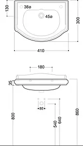 Раковина Kerasan Retro 41 белый 103301*0 Раковина Kerasan Retro 41 белый 103301*0, 2