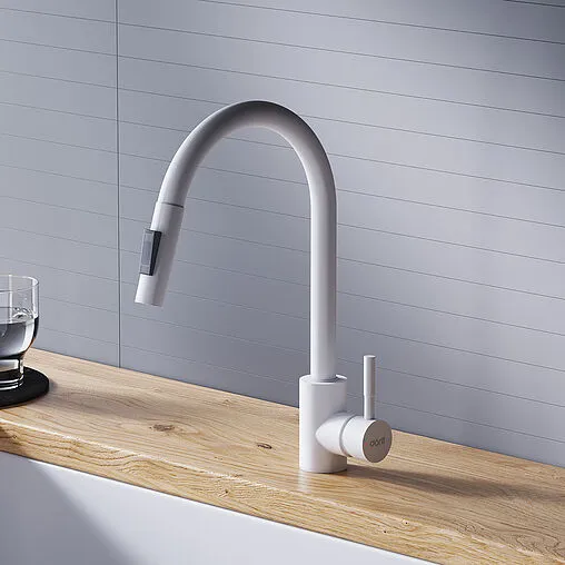 Смеситель для кухни с выдвижным изливом Dorff Logic белый D3007533