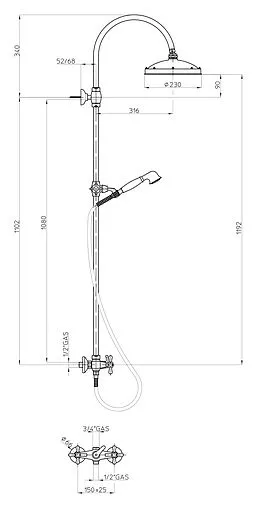 Душевая система со смесителем для душа Bossini Retro золото L01526.021