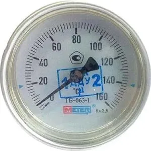 Термометр биметаллический Meter ТБ-063-1 63мм 160°С гильза 40мм ½" 01654 Термометр биметаллический Meter ТБ-063-1 63мм 160°С гильза 40мм ½" 01654, 1