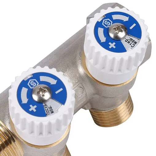 Коллектор регулирующий проходной 2 отвода ¾"в/н x ½"к Stout SMB 6851 341202 Коллектор регулирующий проходной 2 отвода ¾"в/н x ½"к Stout SMB 6851 341202