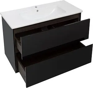 Тумба-умывальник подвесная Aquanet Милан 100 чёрный глянец 00269299+00254365, 4