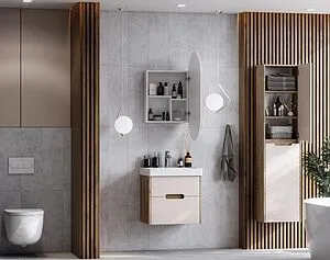 Тумба-умывальник подвесная Aquaton Оливия 55 бежевый/дуб веллингтон 1A2542K0OLVG0 Тумба-умывальник подвесная Aquaton Оливия 55 бежевый/дуб веллингтон 1A2542K0OLVG0, 5