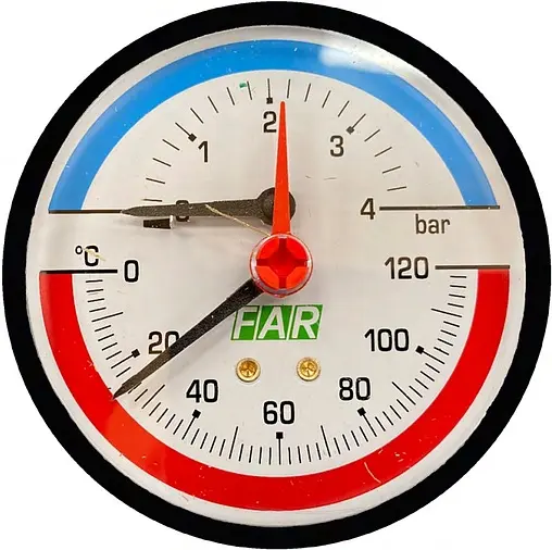 Термоманометр аксиальный Far 80мм 4 бар 120°С ½&quot; FA 2550 12