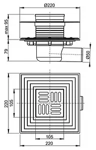 Трап горизонтальный Set AlcaPlast 100x100мм APV1324 Трап горизонтальный Set AlcaPlast 100x100мм APV1324, 2